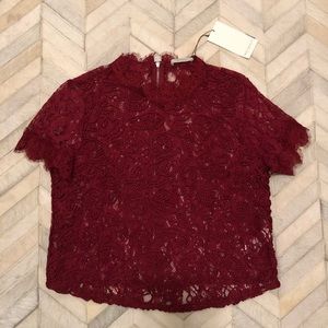 Zara Lace Short Sleeve Top - Crimson / Red